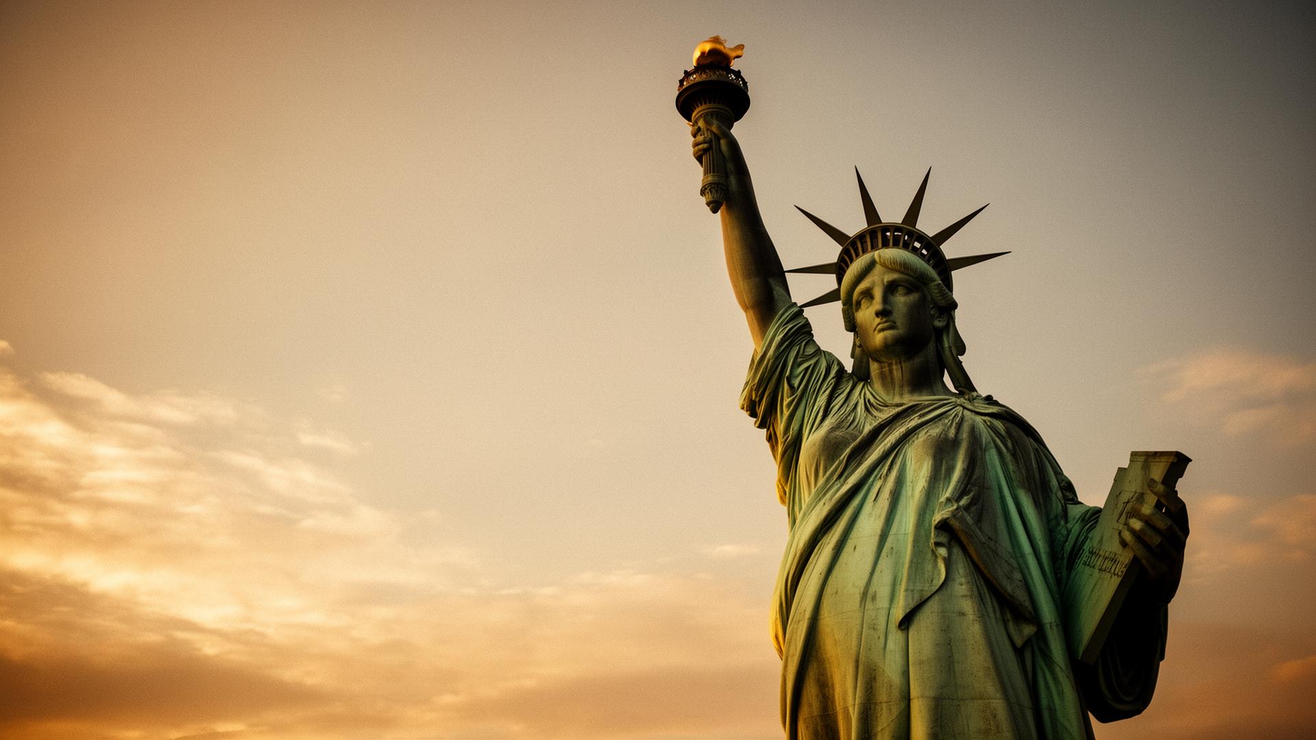 The Statue of Liberty at golden hour.
